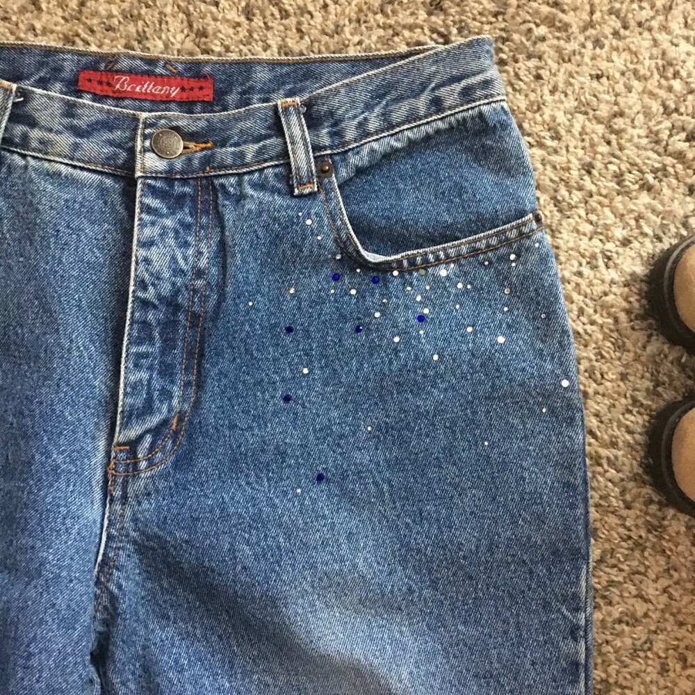 Blue Women's Jeans with Rhinestones B-1 - Picture 5 of 5